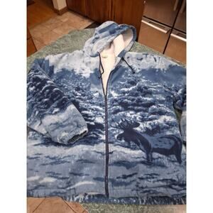 Moose Jacket Blue Sherpa Lined Hooded Womens Sz 2x Warm Cabincore Cozy Coat Warm
